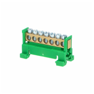 Můstek PE 7 (svorkovnice 7x16mm2), nekrytý IP00, zelený, 63A, na DIN