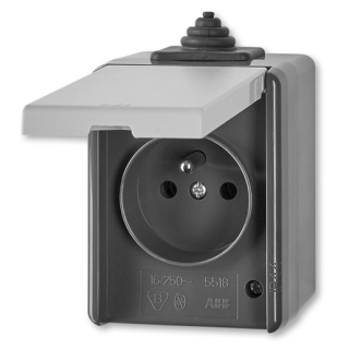 ABB PRAKTIK 5518-2929 S Zásuvka jednonásobná s víčkem, IP44 šedá