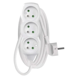 P0312 Prodlužovací kabel 2 m / 3 zásuvky / bílý / PVC / 1 mm2