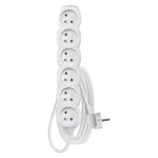 P0612 Prodlužovací kabel 2 m / 6 zásuvek / bílý / PVC / 1 mm2