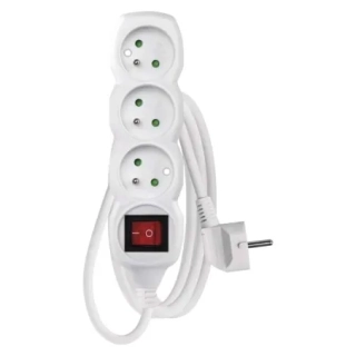 P1311 Prodlužovací kabel 1,2 m / 3 zásuvky / s vypínačem / bílý / PVC / 1 mm2