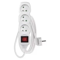 P13115 Prodlužovací kabel 1,5 m / 3 zásuvky / s vypínačem / bílý / PVC / 1 mm2
