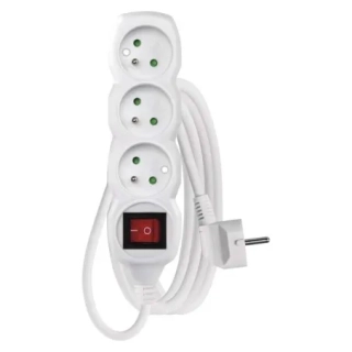 P1312 Prodlužovací kabel 2 m / 3 zásuvky / s vypínačem / bílý / PVC / 1 mm2