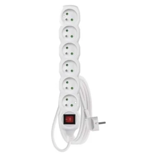 P1613 Prodlužovací kabel 3 m / 6 zásuvek / s vypínačem / bílý / PVC / 1 mm2