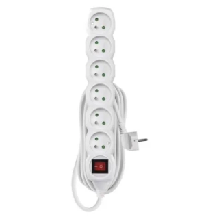 P1615 Prodlužovací kabel 5 m / 6 zásuvek / s vypínačem / bílý / PVC / 1 mm2