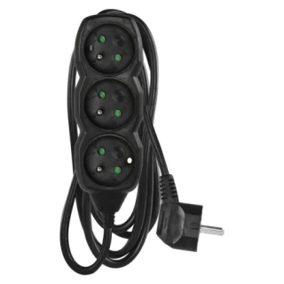 PC0311 Prodlužovací kabel 1,5 m / 3 zásuvky / černý / PVC / 1 mm2