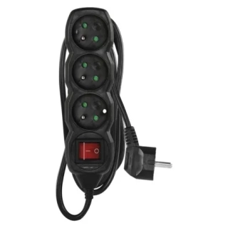 PC1313 Prodlužovací kabel 3 m / 3 zásuvky / s vypínačem / černý / PVC / 1 mm2