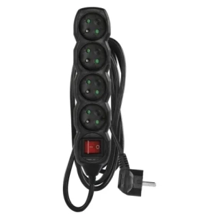 PC1413 Prodlužovací kabel 3 m / 4 zásuvky / s vypínačem / černý / PVC / 1 mm2