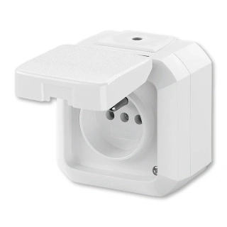 ABB VARIANT 5518N-C02510 B Zásuvka jednonásobná s ochranným kolíkem, s víčkem, IP54 bílá