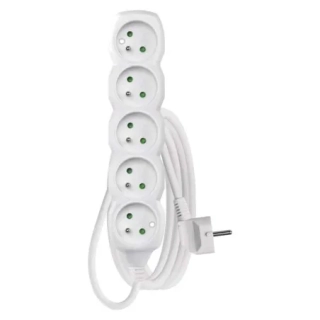 P0512 Prodlužovací kabel 2 m / 5 zásuvek / bílý / PVC / 1 mm2