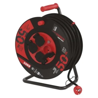 P084503 Venkovní prodlužovací kabel na bubnu 50 m / 4 zás. / černý / guma-neopren / 230V / 2,5 mm2