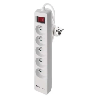 P1513RU Prodlužovací kabel 3 m / 5 zásuvek / s vypínačem / bílý / PVC / s USB / 1,5 mm2