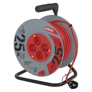 P194252 Prodlužovací kabel na bubnu 25 m / 4 zásuvky / červený / PVC / 230 V / 1 mm2