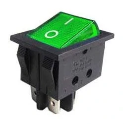 L438C Vypínač kolébkový ON-OFF 2pol.250V/15A zelený, prosvětlený